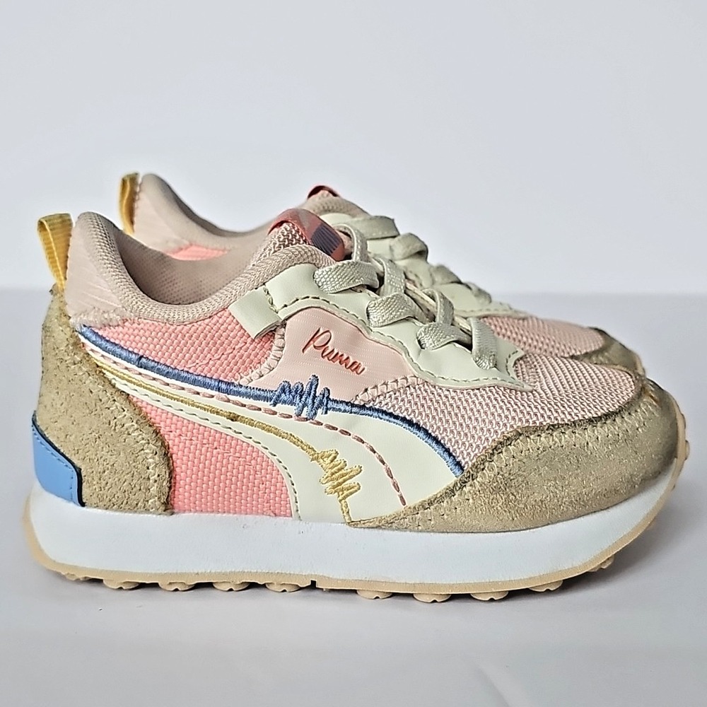 Toddler Puma Future Rider Pink Beige Blue Mesh Suede Sneakers Shoes 7C